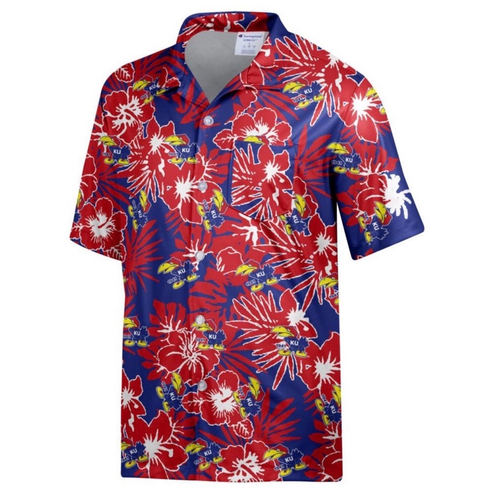Champion men’s Kansas Jayhawks Hawaiian button up shirt size large NWT